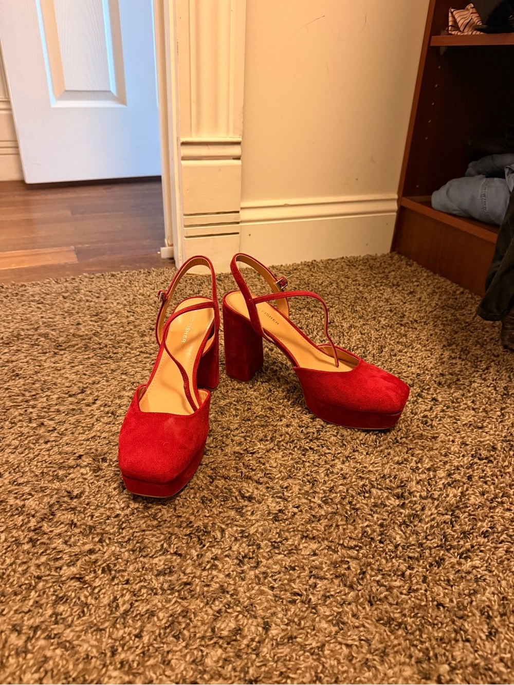 Marc Fisher Red Suede Platform Slingback Pumps